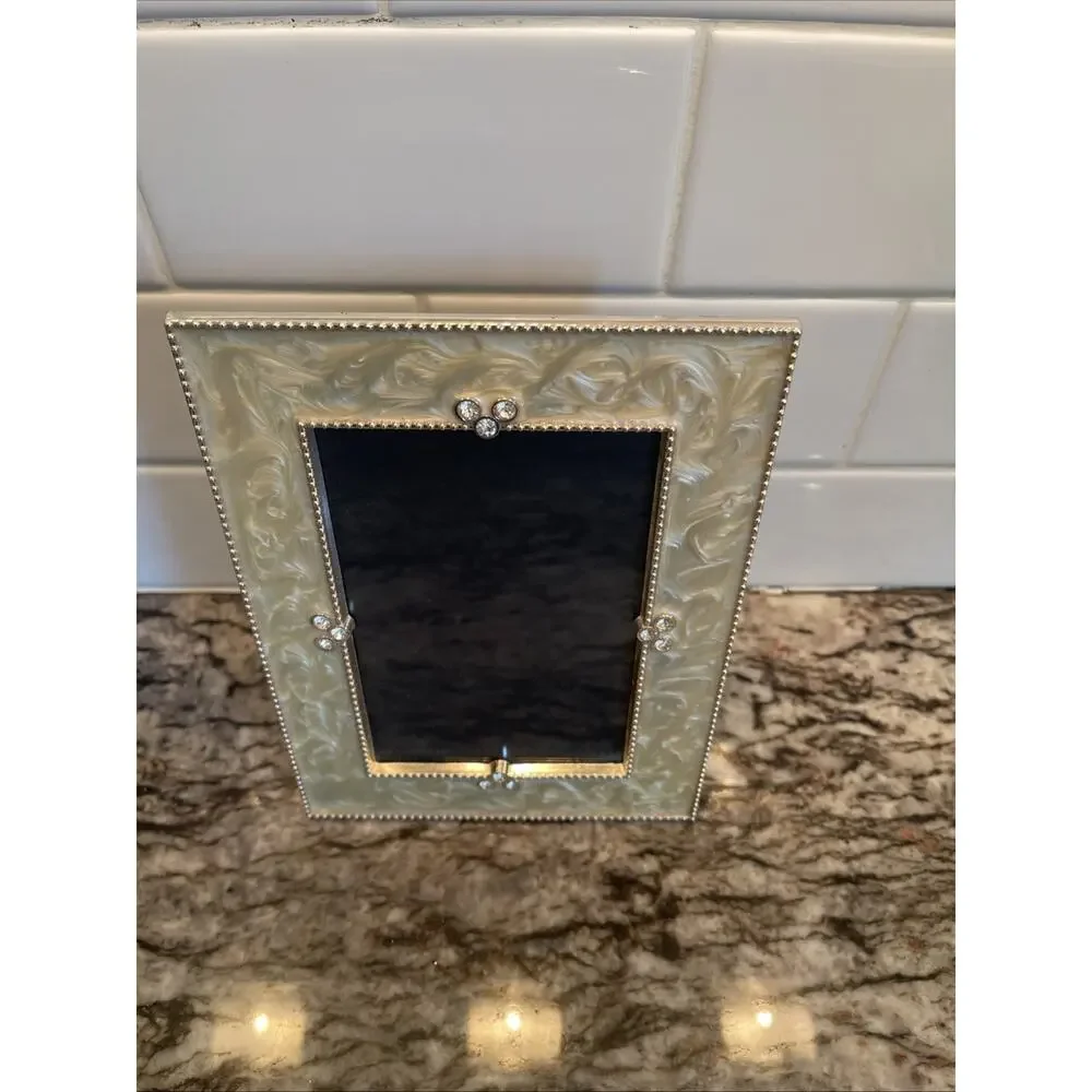 Ornate Gold Pearlized Picture Frame 4 x 6 Rhinestone Accents Hollywood Regency